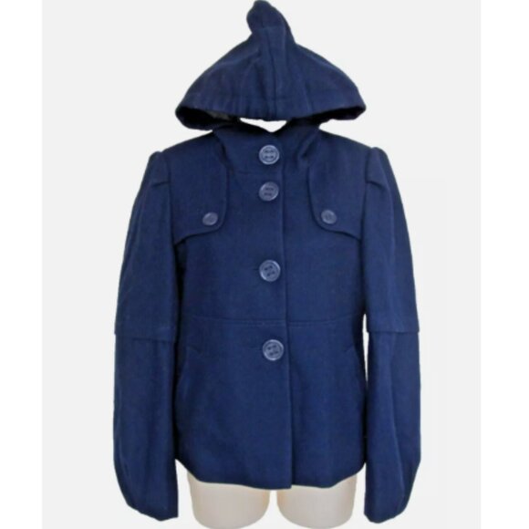 Anthropologie Elevenses Size 2 Medium Weight Spring Fall Navy Blue Hooded Jacket - Picture 1 of 4